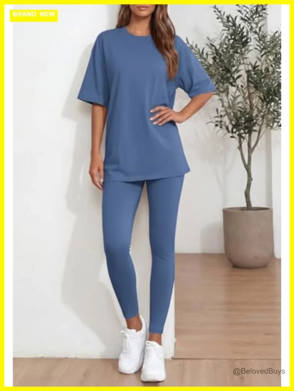Women's Two Piece Lounge Set - Oversized Shirt & Leggings Matching Outfit